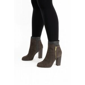 Juicy Couture Charcoal Suede Ankle Boots Women's 8.5‎ –Block Heel Zip Booties